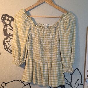 Yellow Gingham Smocked Blouse